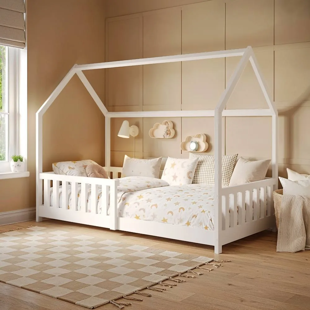 Flair Explorer Wooden Playhouse Bed with Rails in White