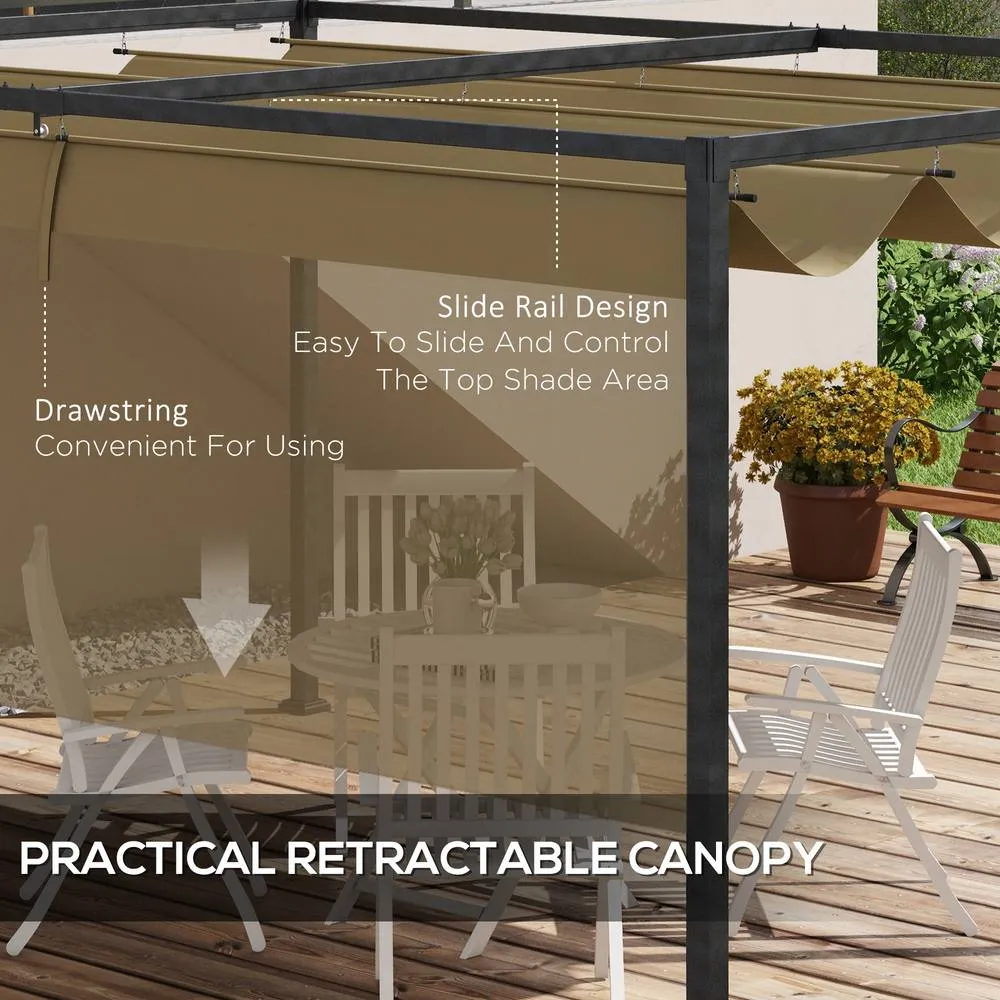 OUTSUNNY Metal Pergola Gazebo Patio Sunshelter Retractable Canopy in Khaki 6