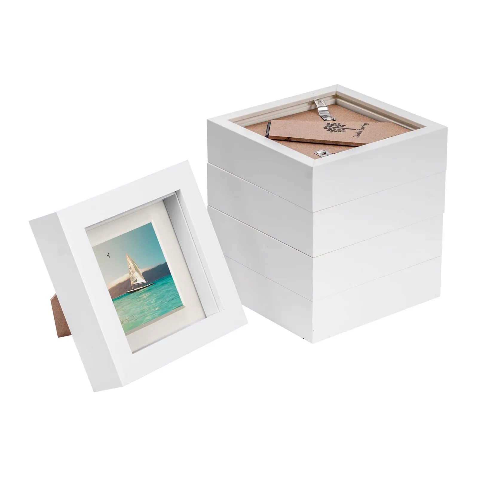 Nicola Spring 4" x 4" White 3D Box Photo Frames - 2" x 2" Mount - Pack of 5 in Ivory 1