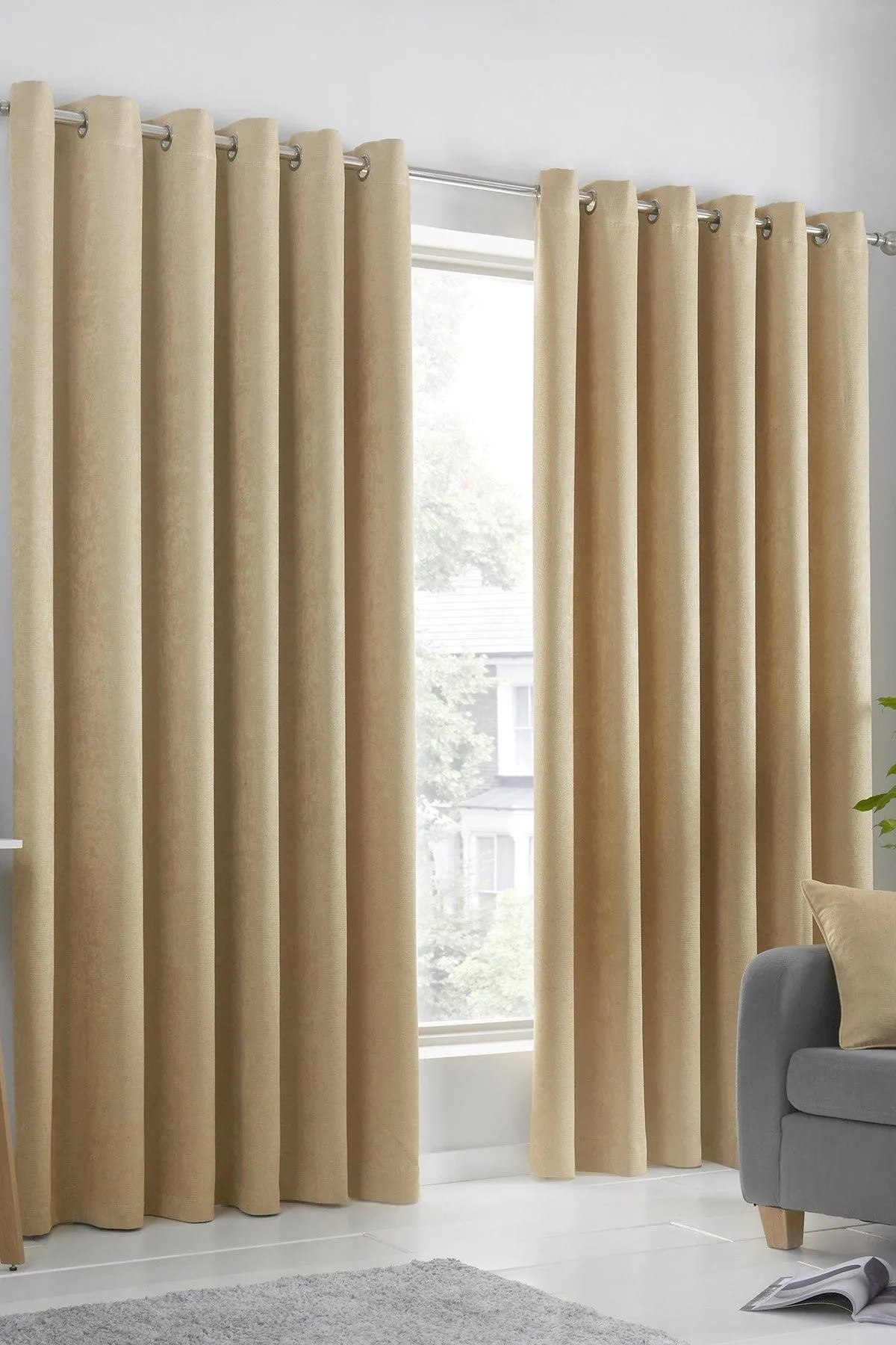 Fusion 'Strata' Triple-Woven Dimout Eyelet Curtains in Mustard 1
