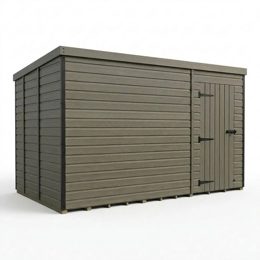 Buttercup Farm 13ft x 9ft Composite Pent Garden Shed Single Door No Windows in Grey