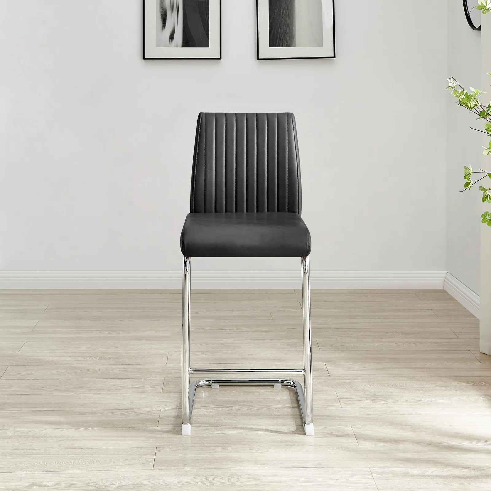 FurnitureboxUK Lorenzo 2x Faux Leather & Silver Counter Stools in Black 5