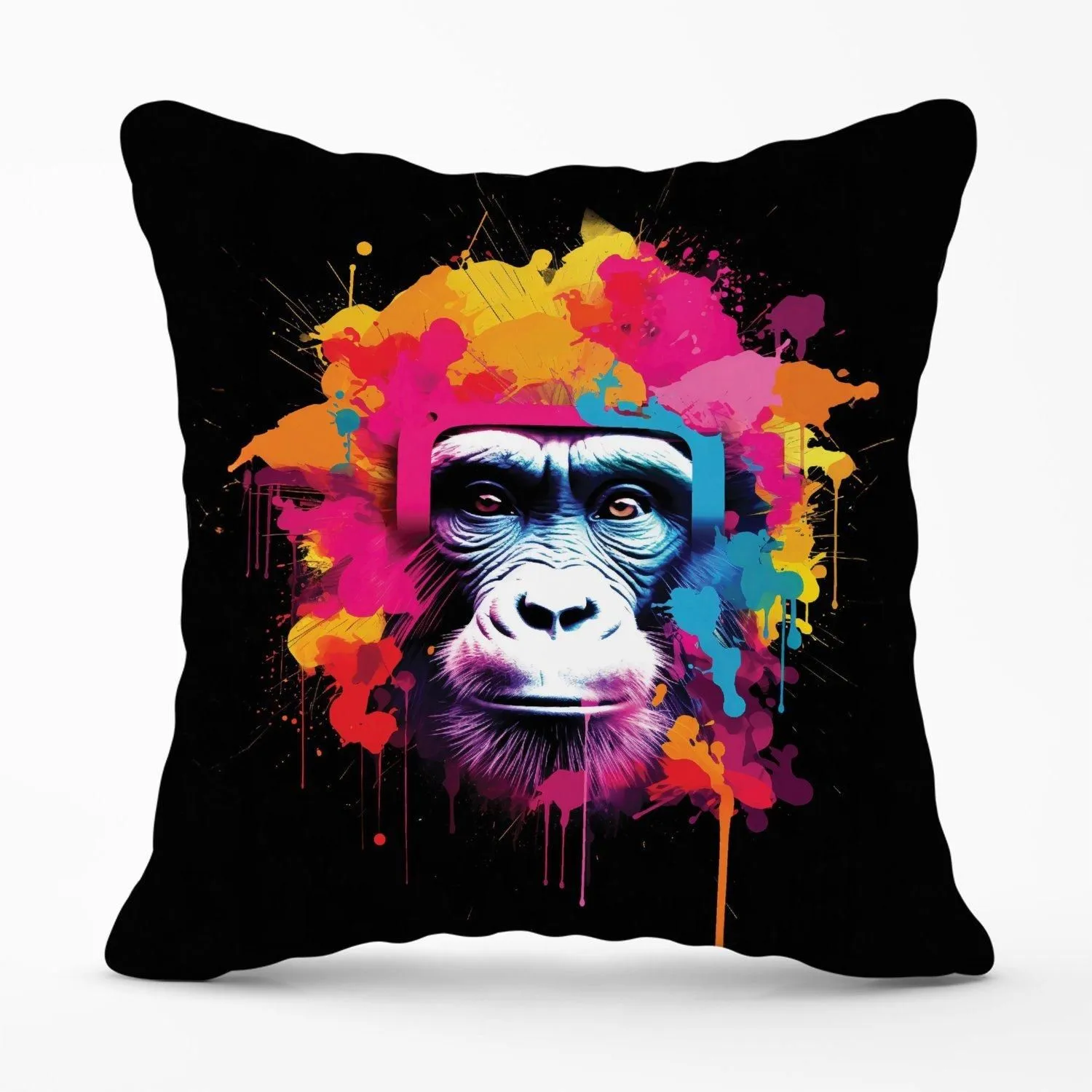 Warren Reed - Designer Multi Coloured Monkey Face Outdoor Cushion in Pink