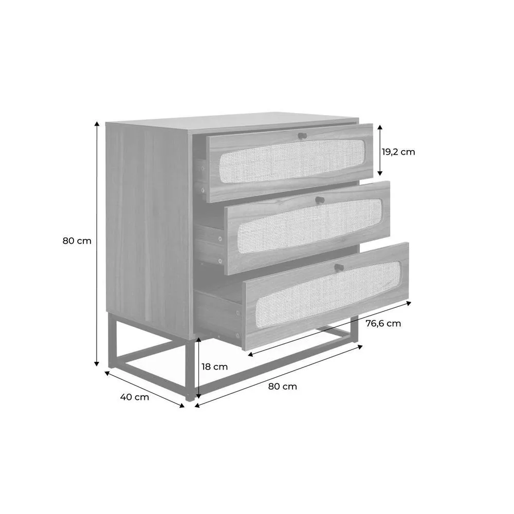 sweeek 3-drawer Chest With Wood & Cane Effect in Light Brown 5
