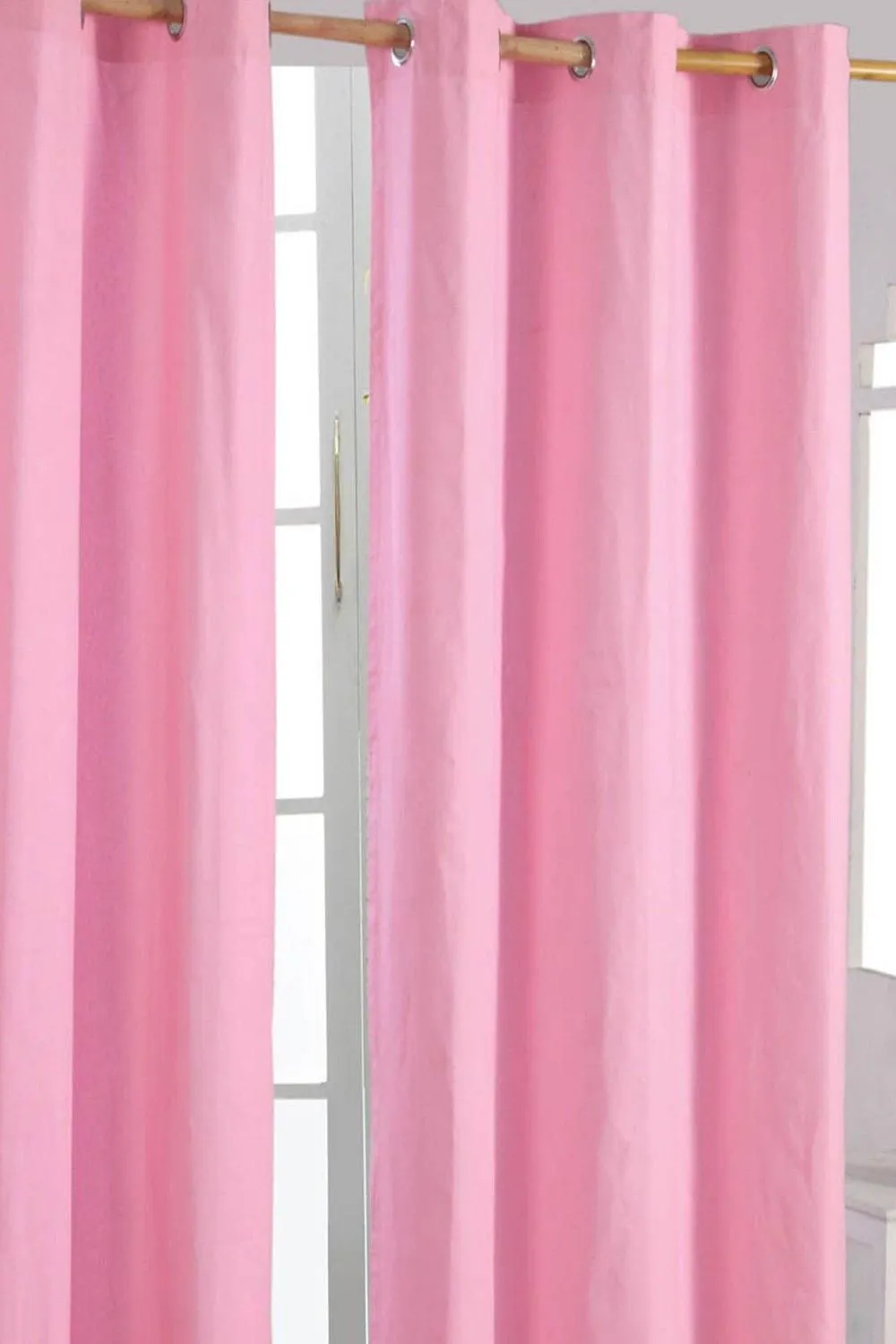 Homescapes Plain Cotton Ready Made Eyelet Curtain Pair in Pink 1