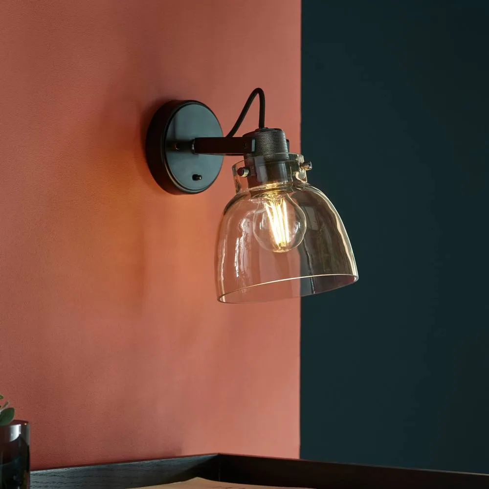 Netlighting Urban Dome Wall Lamp Smokey Grey Tinted Glass & Black Chrome Plate E27 2