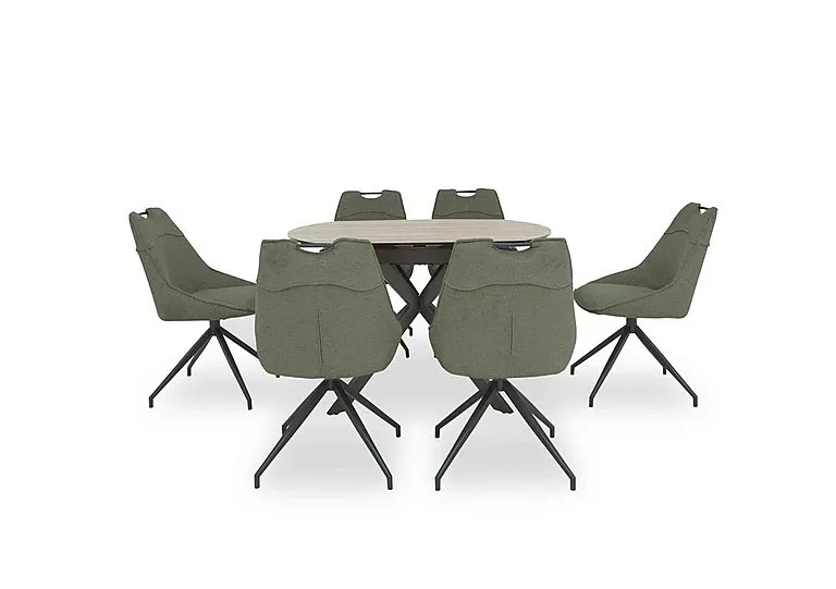 Pedro Swivel Extending Dining Table with 6 Swivel Fabric Chairs - Green