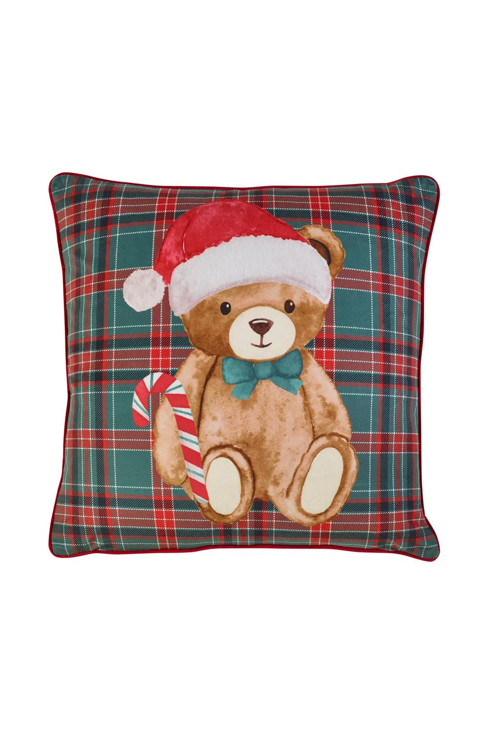 Catherine Lansfield 'Christmas Tartan Teddy Bear' Cushion in Green 3