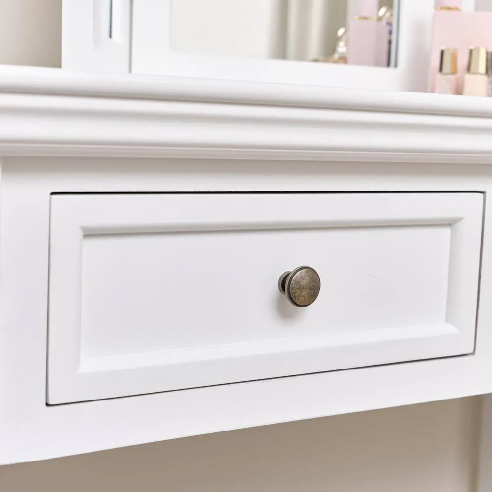 Melody Maison Large White 2 Drawer Dressing Table & Stool Set - Daventry White Range 6