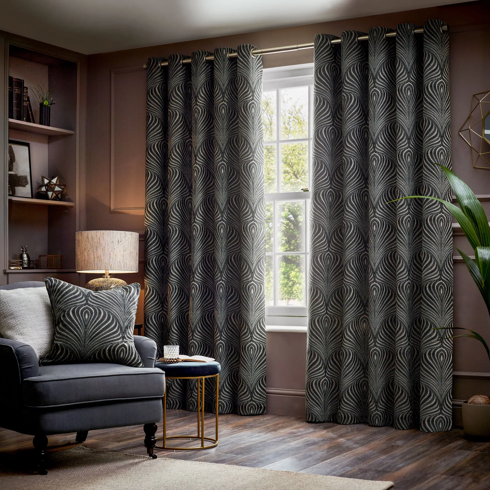 Paoletti Gatsby Jacquard Polyester Filled Cushion in Black 5