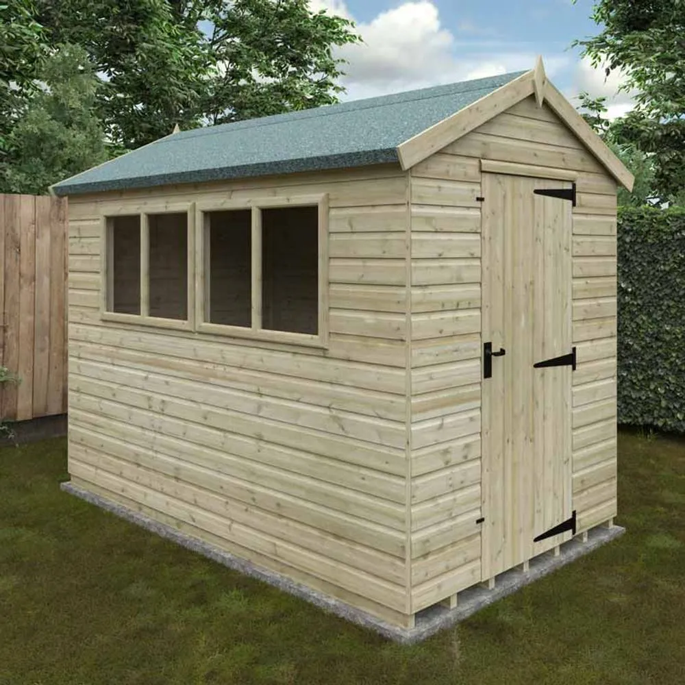 Buttercup Farm 10 x 6 Feet Apex Premier 16mm Shed - Solid Wood/Softwood/Pine in Green 2
