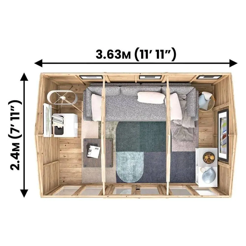 Dunster House Summerhouse 3.6m x 2.4m (12' x 8') Reverse Apex, RagePanda Modular in Tan 2