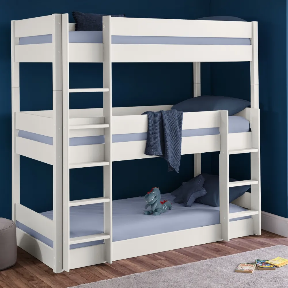 Trio White Wooden Triple Sleeper Bunk Bed Frame - 3ft Single