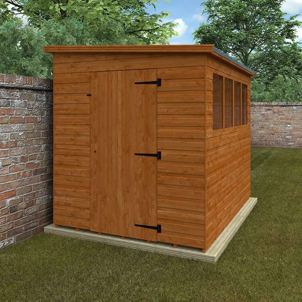 Buttercup Farm 8 x 6 Feet Lean-To Pent 12mm Shed - Solid Wood/Softwood/Pine in Burnt Orange 3