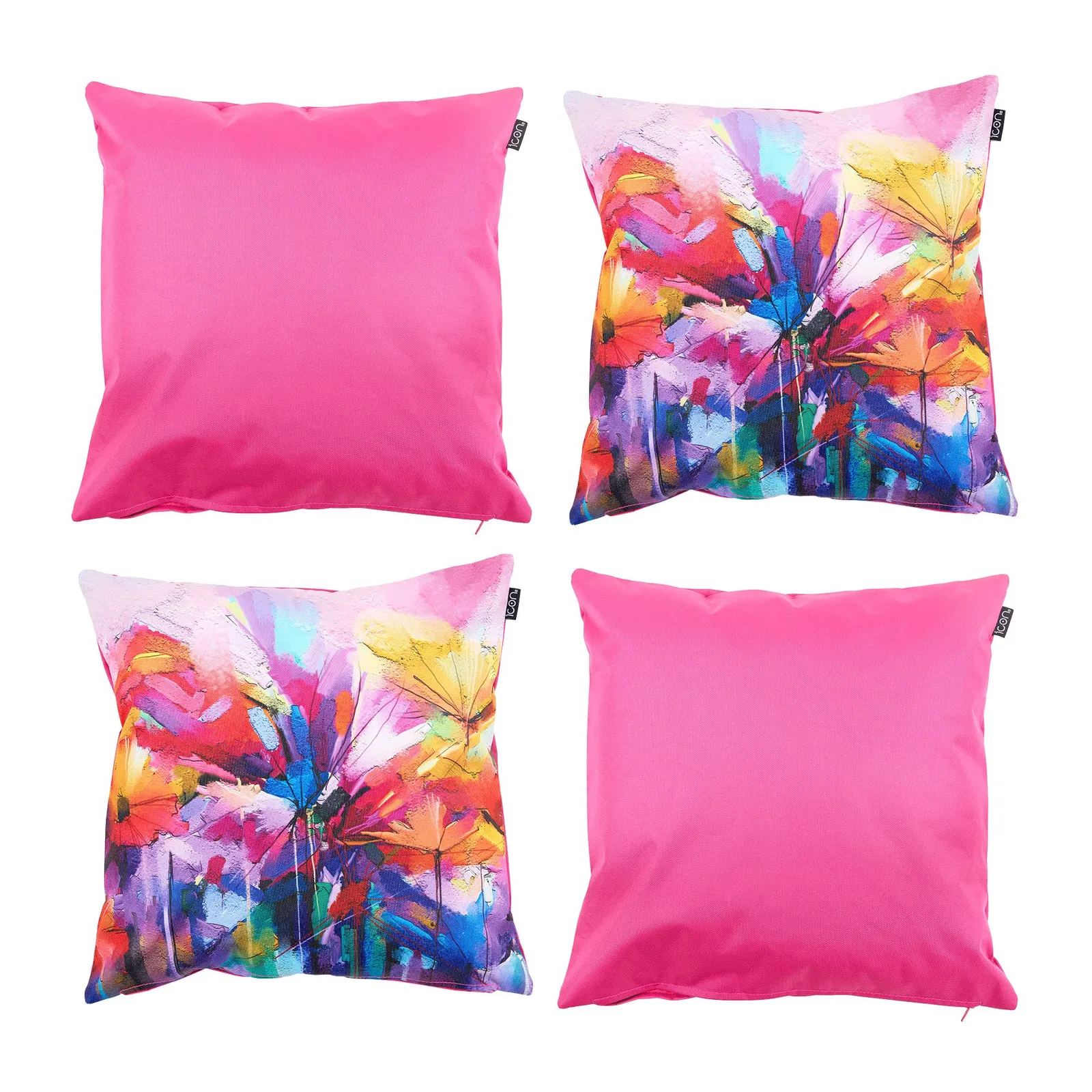 icon Indoor & Outdoor Waterproof Cushion, Pink & Oil Painting Print (4-Pack)