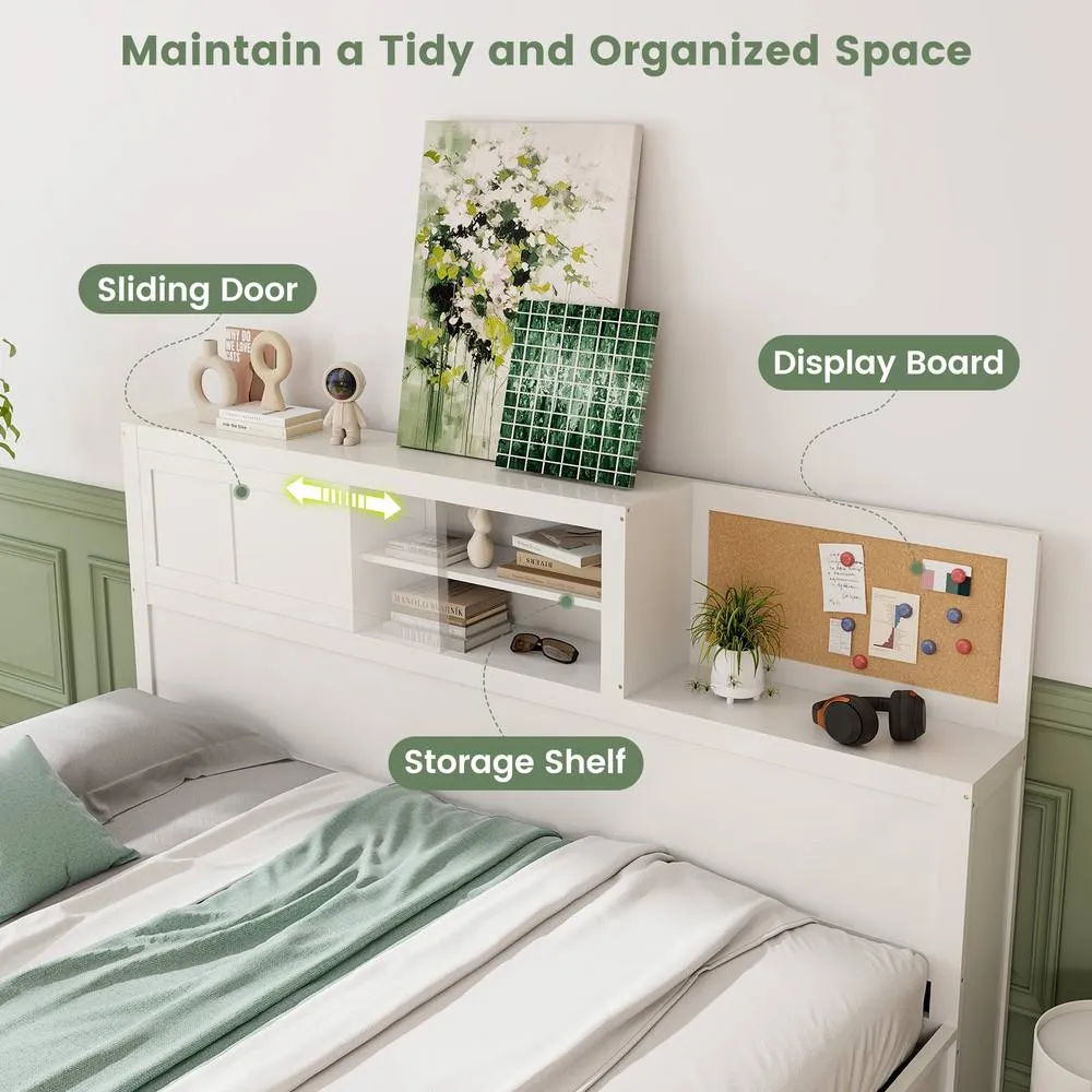 Costway Wooden Sofa Bed Frame with 3 Drawers Single/Double Size Guest Bed in White 5