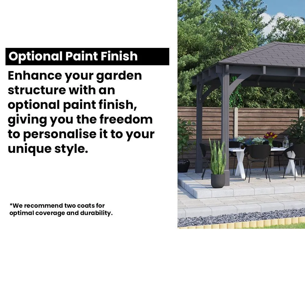 Dunster House Wooden Gazebo Kit 2.5x2.5m Louvre Wall Black Roof Shingles, Leviathan in Brown 4
