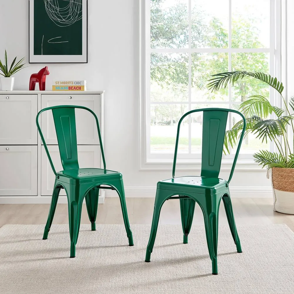 FurnitureboxUK Set of 2 Colton Industrial Steel Stackable Tolix Style Dining Chairs in Green 2