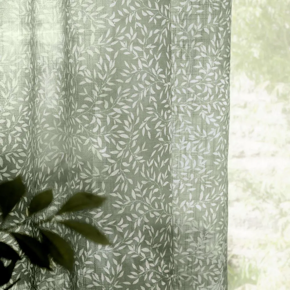 Yard Perrie Leaf Sheer Woven Curtain Panel Forest 140Cm Width 250Cm Drop, Green 5
