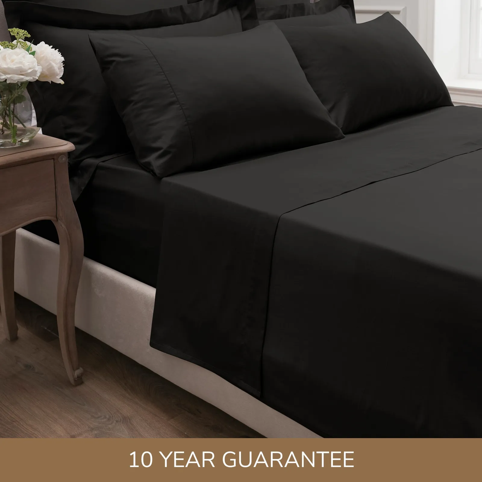 Dorma 300 Thread Count 100% Cotton Sateen Plain Flat Sheet Black