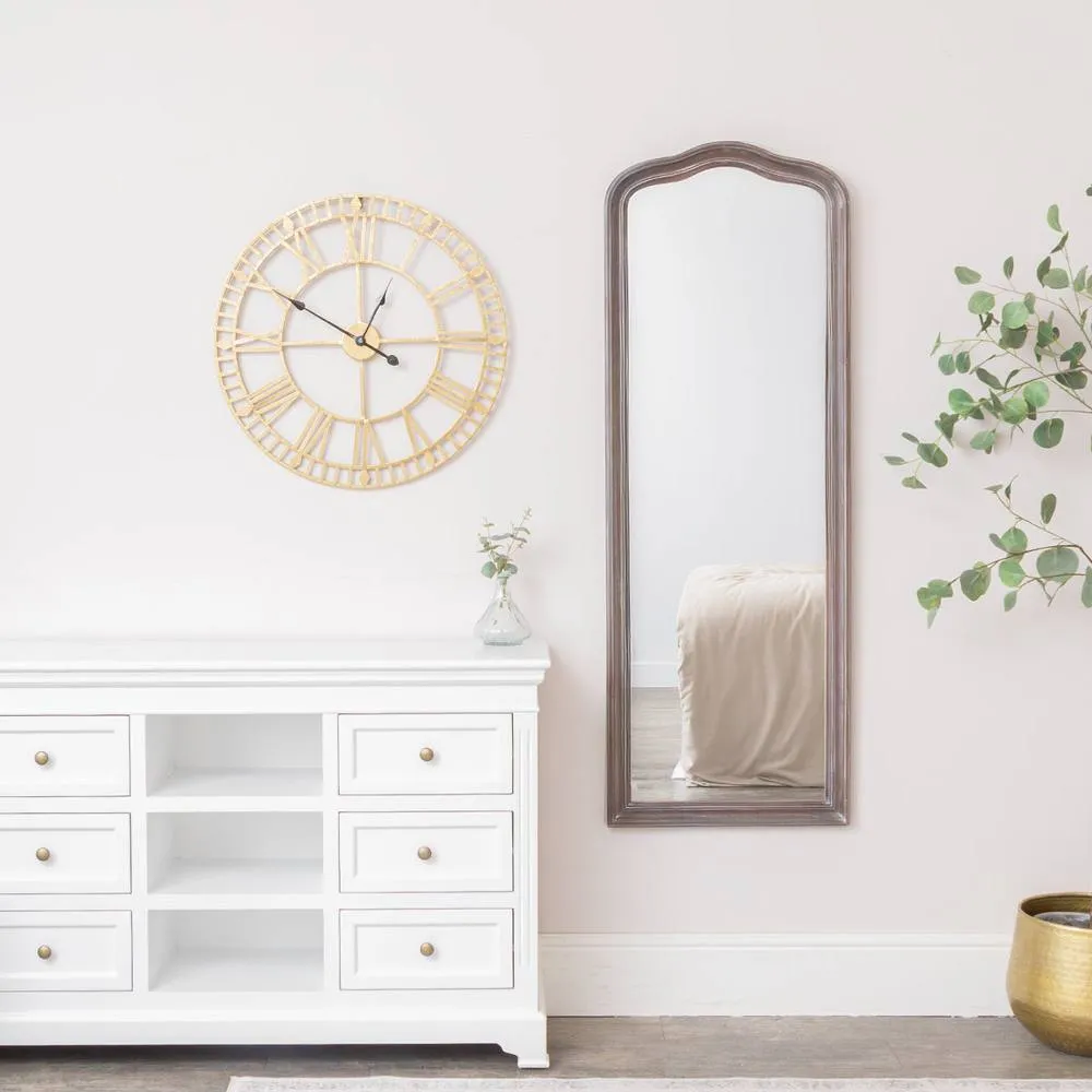 Melody Maison Slim Arched Washed Wooden Framed Leaner Mirror - 50cm X 140cm in Brown 6