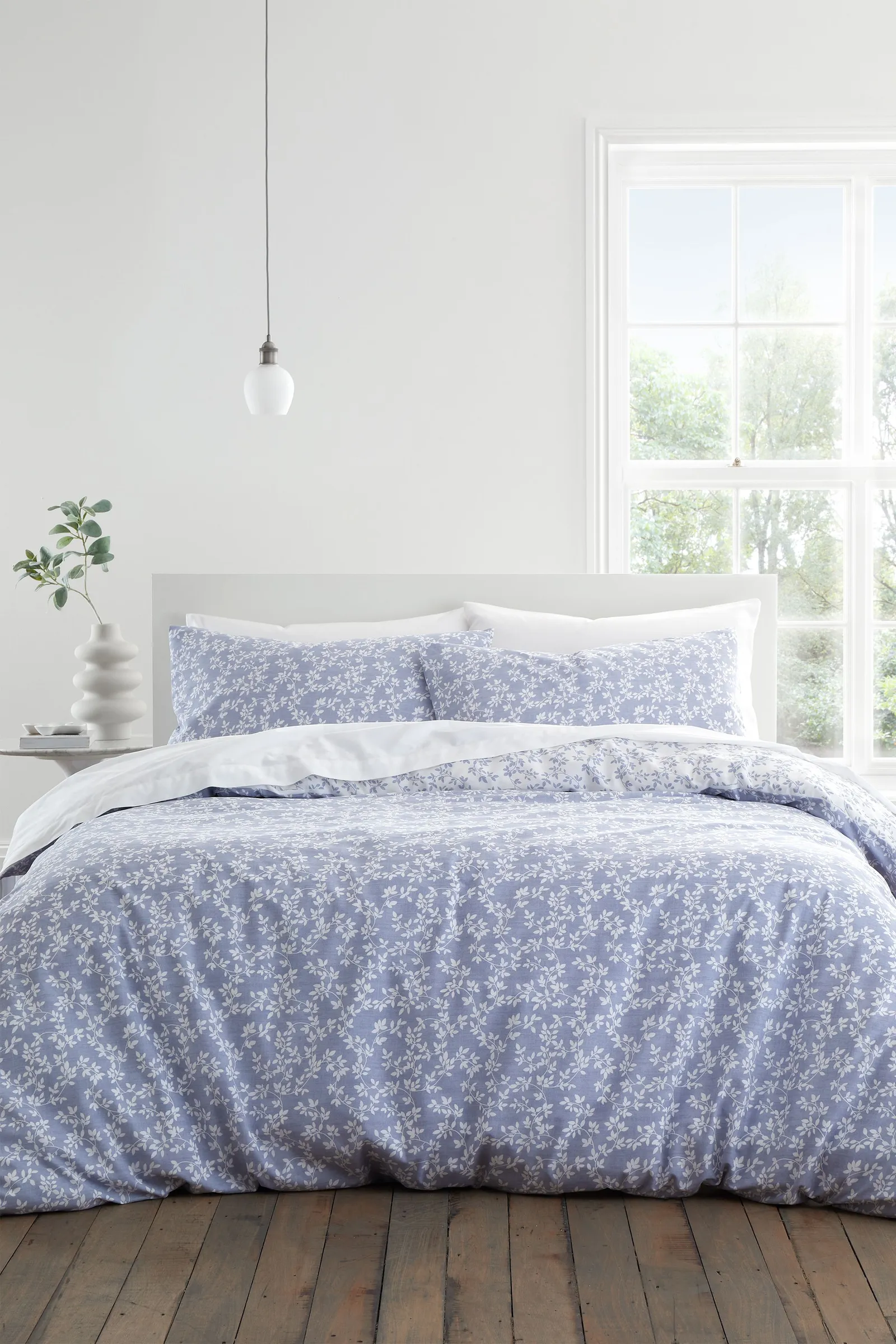 Bianca 'Shadow Leaves' 200TC Cotton Duvet Cover Set in Blue