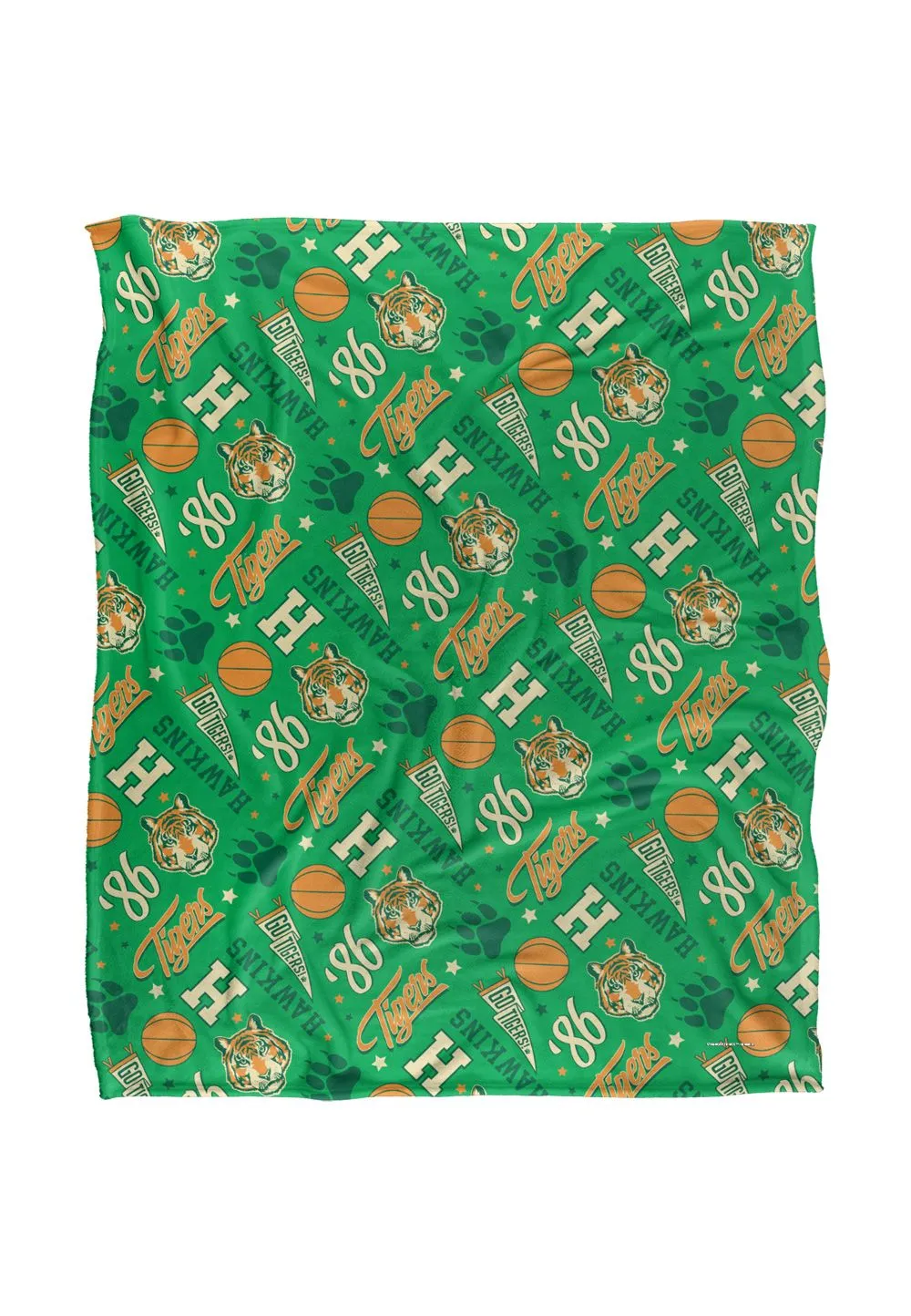 Stranger Things Hawkins High Pattern Officially Licensed Silky Touch Super Soft Throw Blanket 152 x 127 cm in White