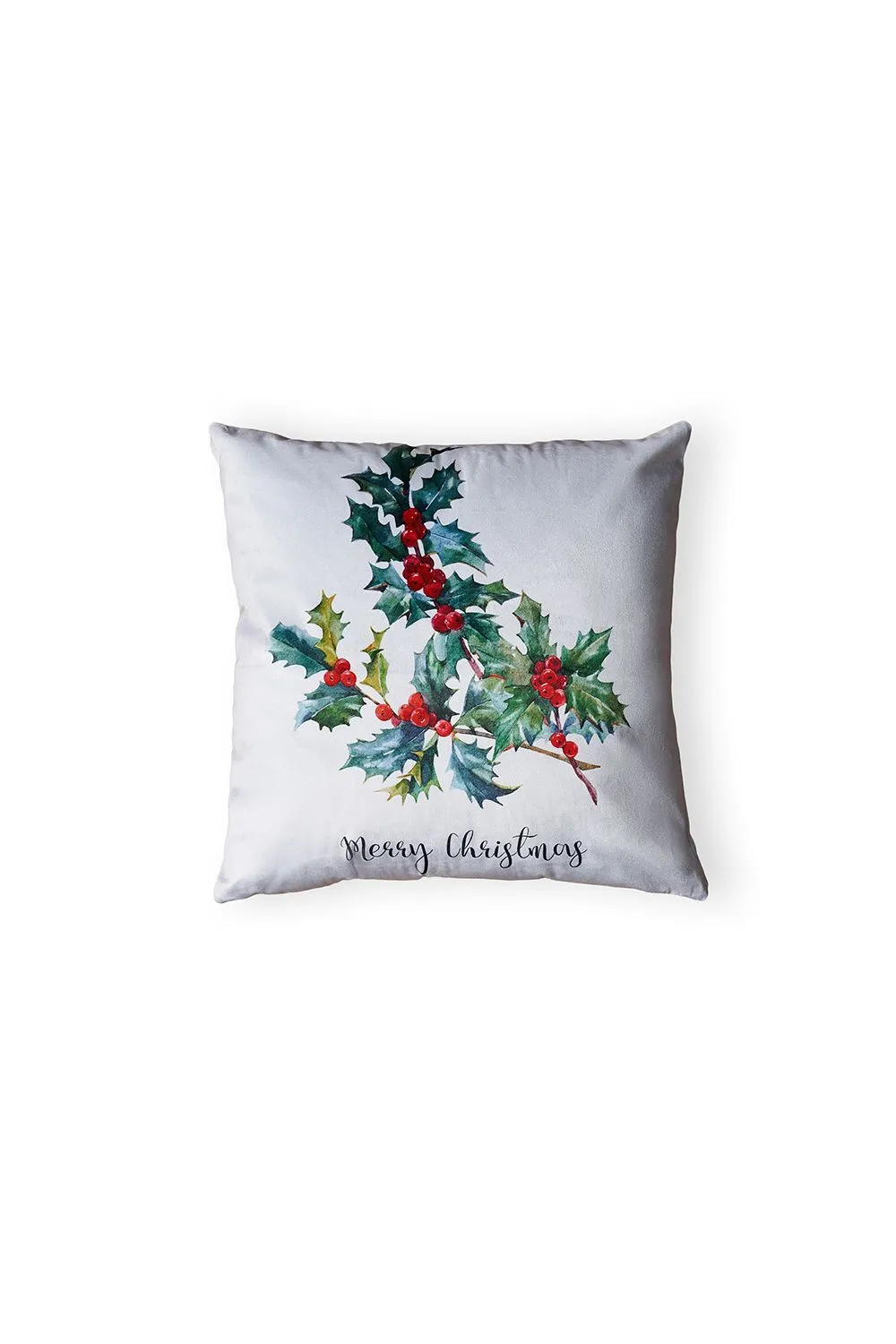 BHS Christmas Holly Print Cushion in Green 2
