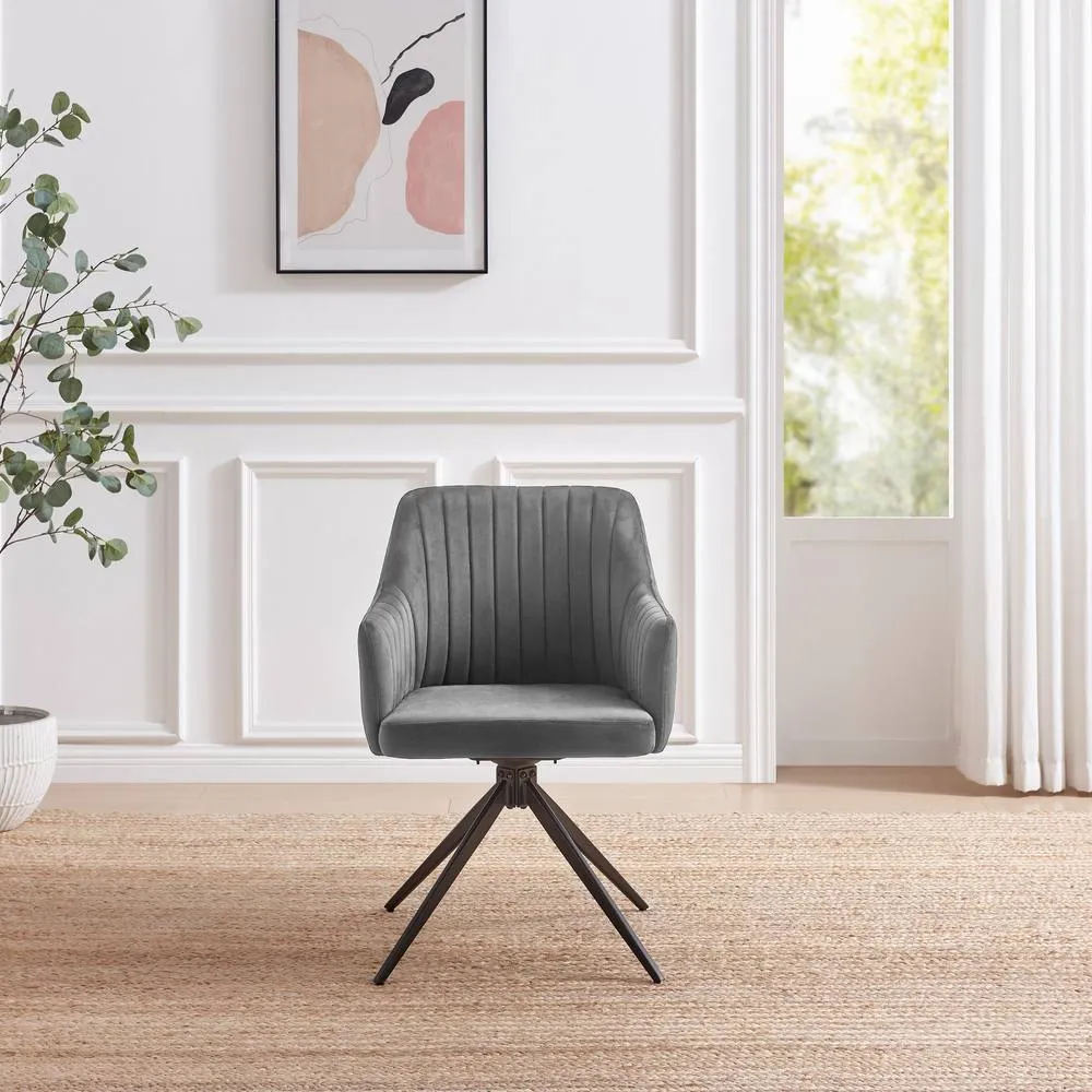 FurnitureboxUK 2x Calla Grey Velvet Swivel Dining Chairs 3