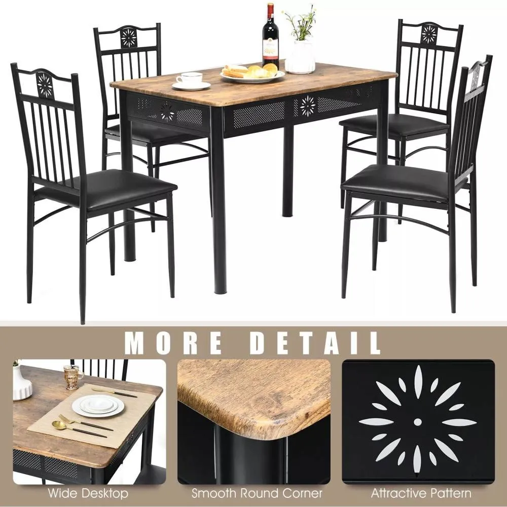 Costway 5PCS Dining Table & Chair Set Breakfast Bar Kitchen Furniture with Padded Seat in Black 3
