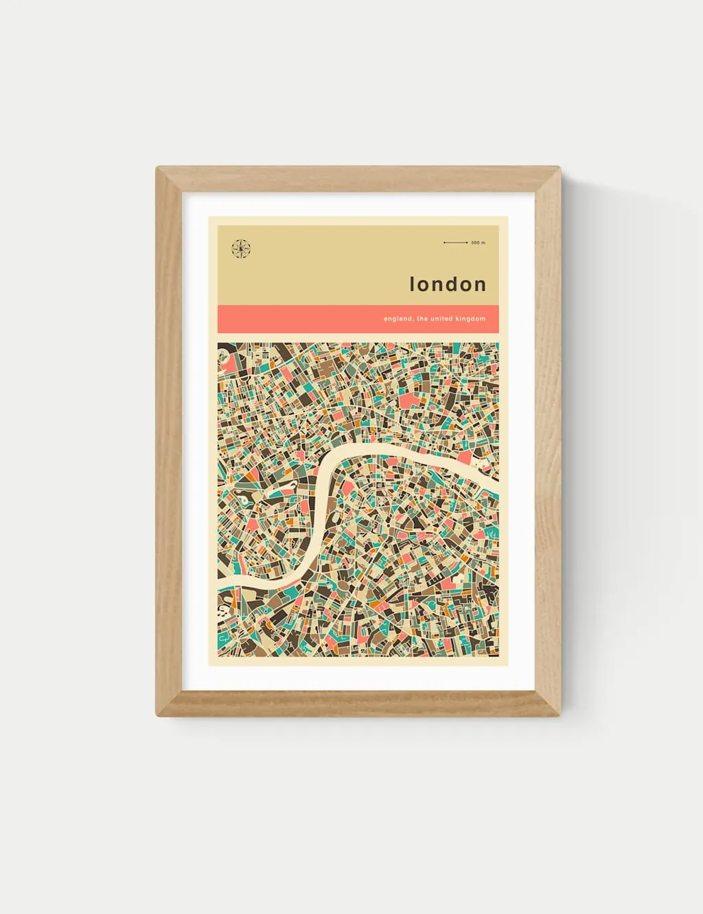 East End Prints London Streetguide Orange Framed Art Print Natural