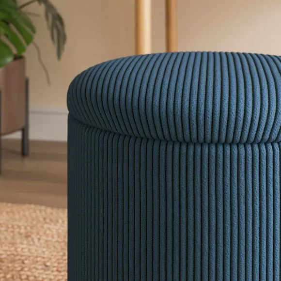 Ribbed Chenille Round Tray Table Storage Footstool 4