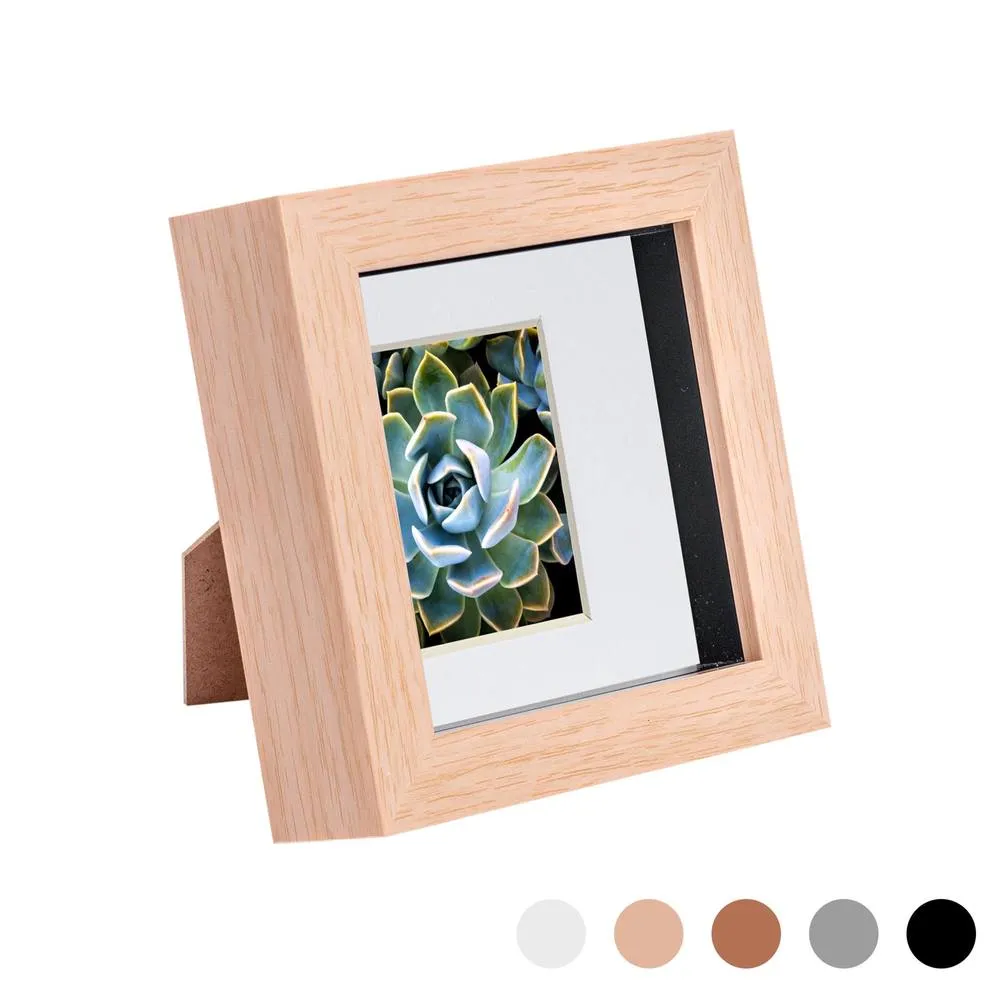 Nicola Spring 3D Box Photo Frame - 4 x 4" with 2 x 2" Mount - Ivory Mount in Light Brown