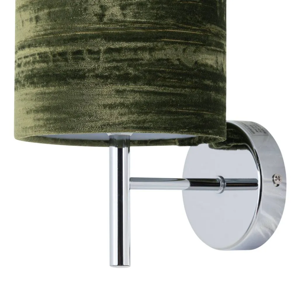 First Choice Lighting Set of 2 Brea - Chrome Wall Lights with Green Crushed Velvet Shades in Silver 3