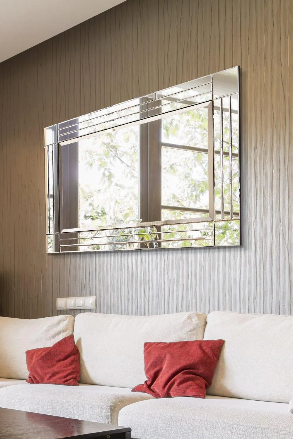 MirrorOutlet 'Milton' All Glass Bevelled Square Corner Large Dress Mirror 120 x 80 CM in Clear