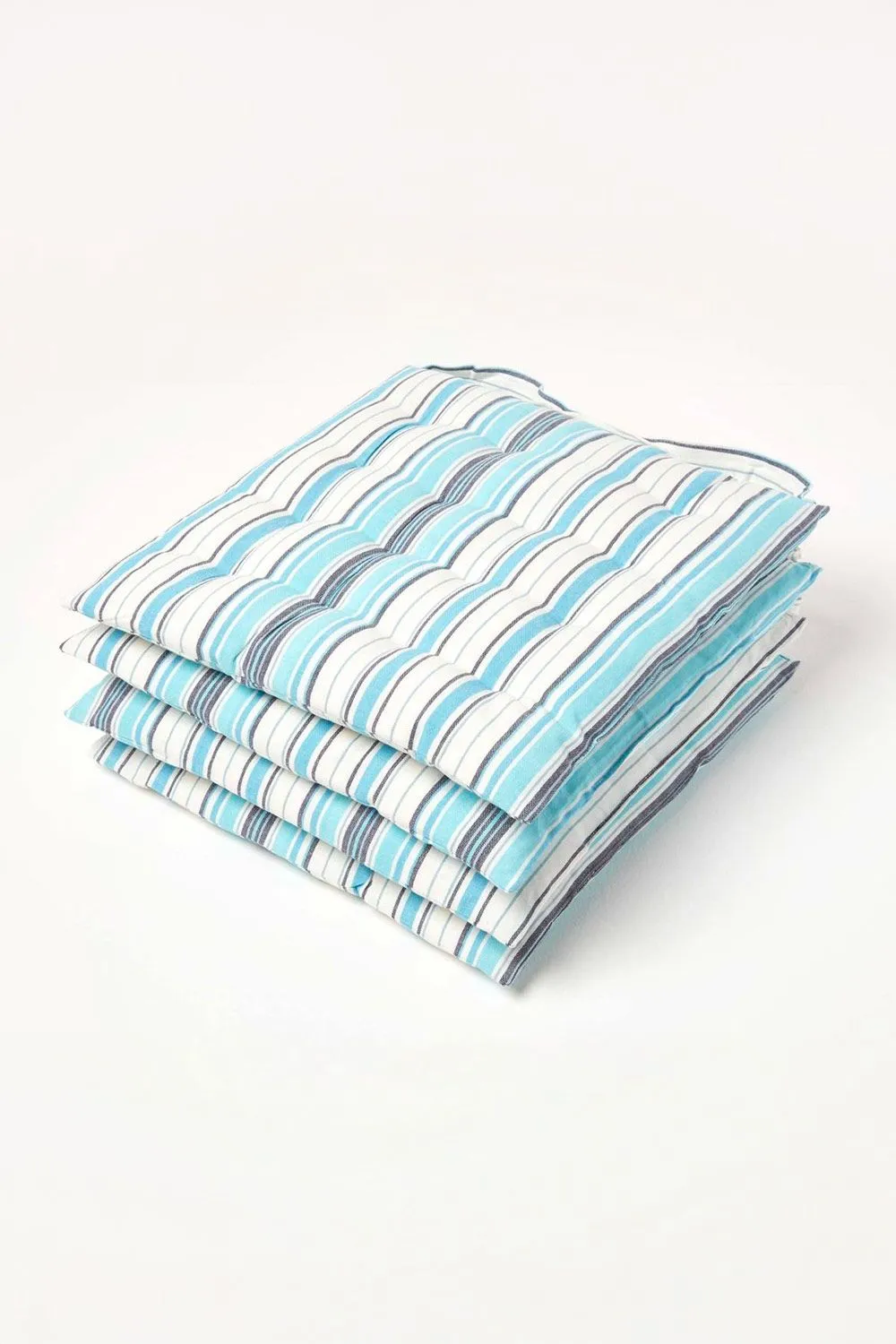 Homescapes 4 Pack Seat Pads Cotton Blue Striped Indoor Outdoor Garden Cushion, 40cm