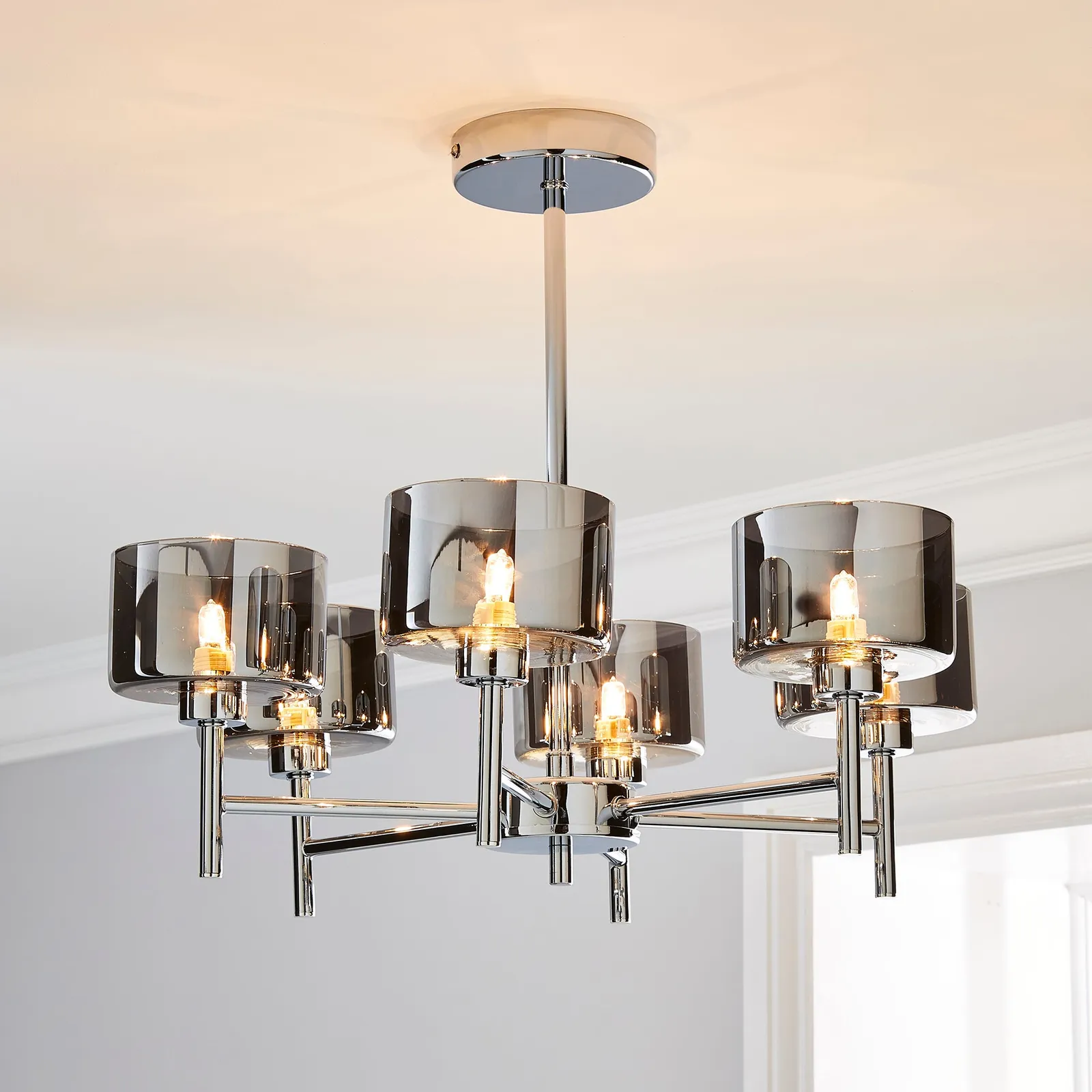 Elsie 6 Light Ceiling Fitting Chrome Grey
