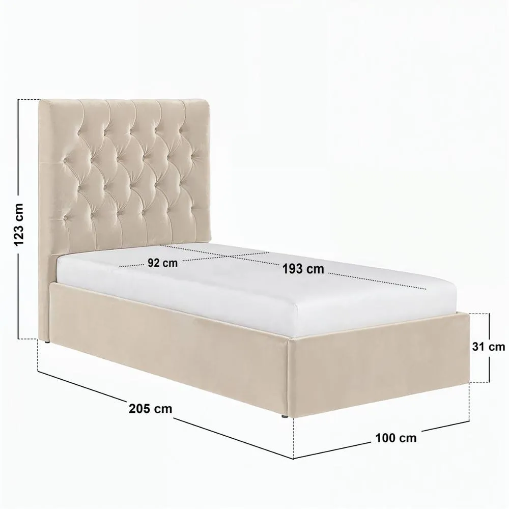 Flair Milan Velvet Single Ottoman Bed in Beige 6