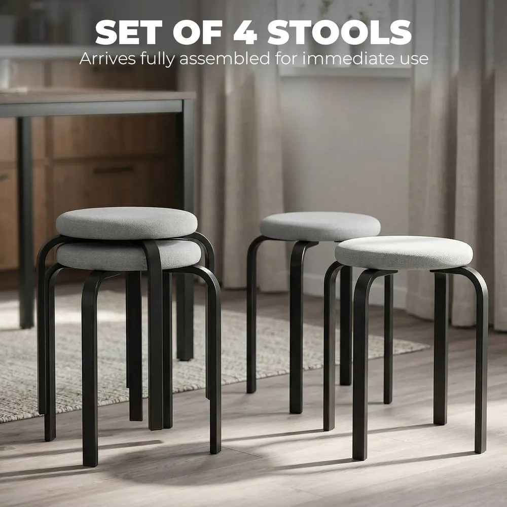 HOMCOM Stackable Stools Modern Cushioned Set of 4 Grey 4