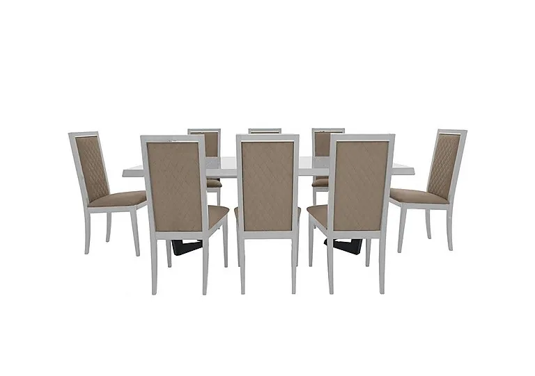 Palazzo 160cm Extending Dining Table in Glossy White with 8 Rombi Chairs - Aquos Taupe