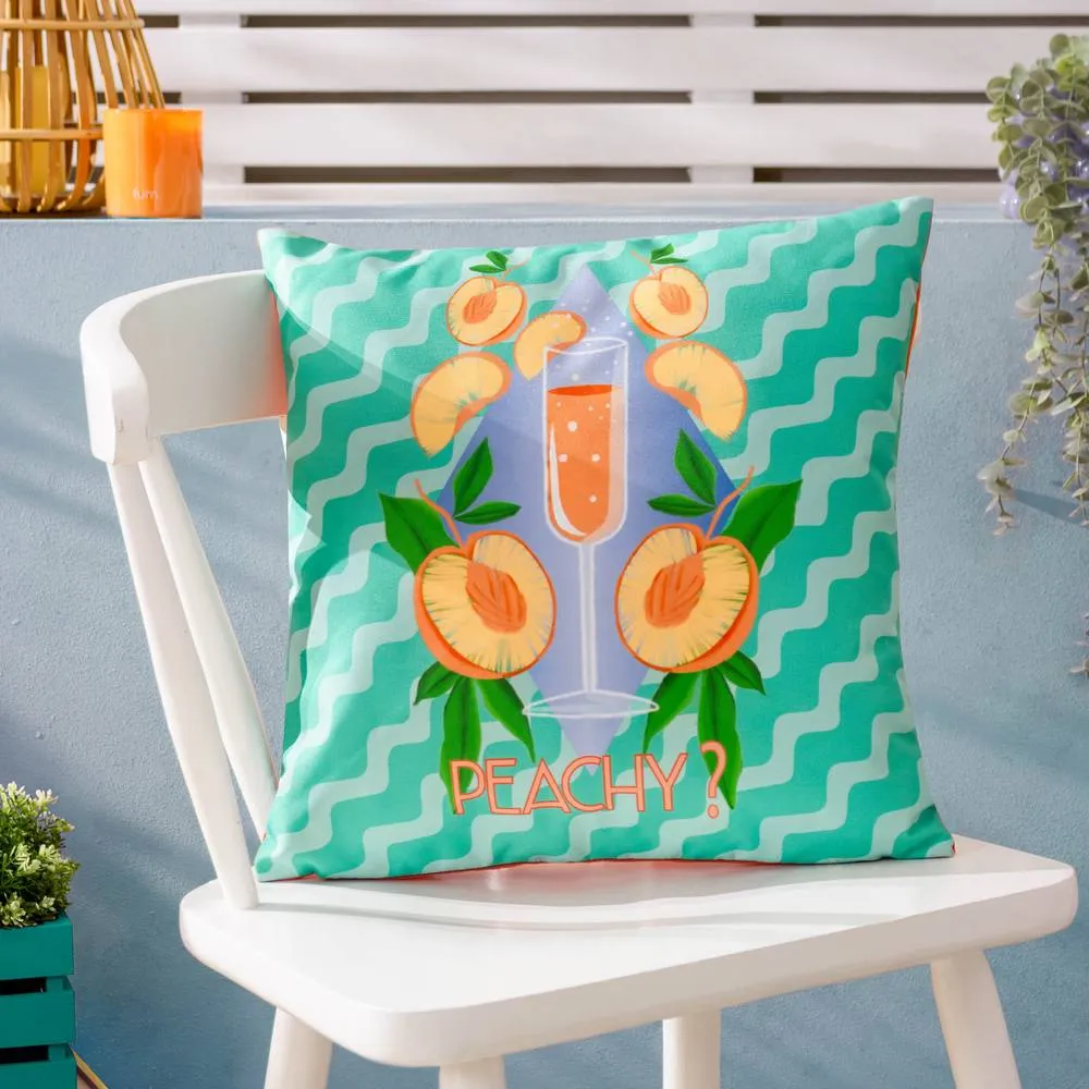 Furn Peachy Abstract Water & UV Resistant Outdoor Cushion in Aqua