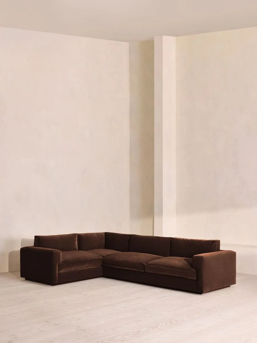 Mossley Right L-Shape Sofa, Velvet, Chocolate