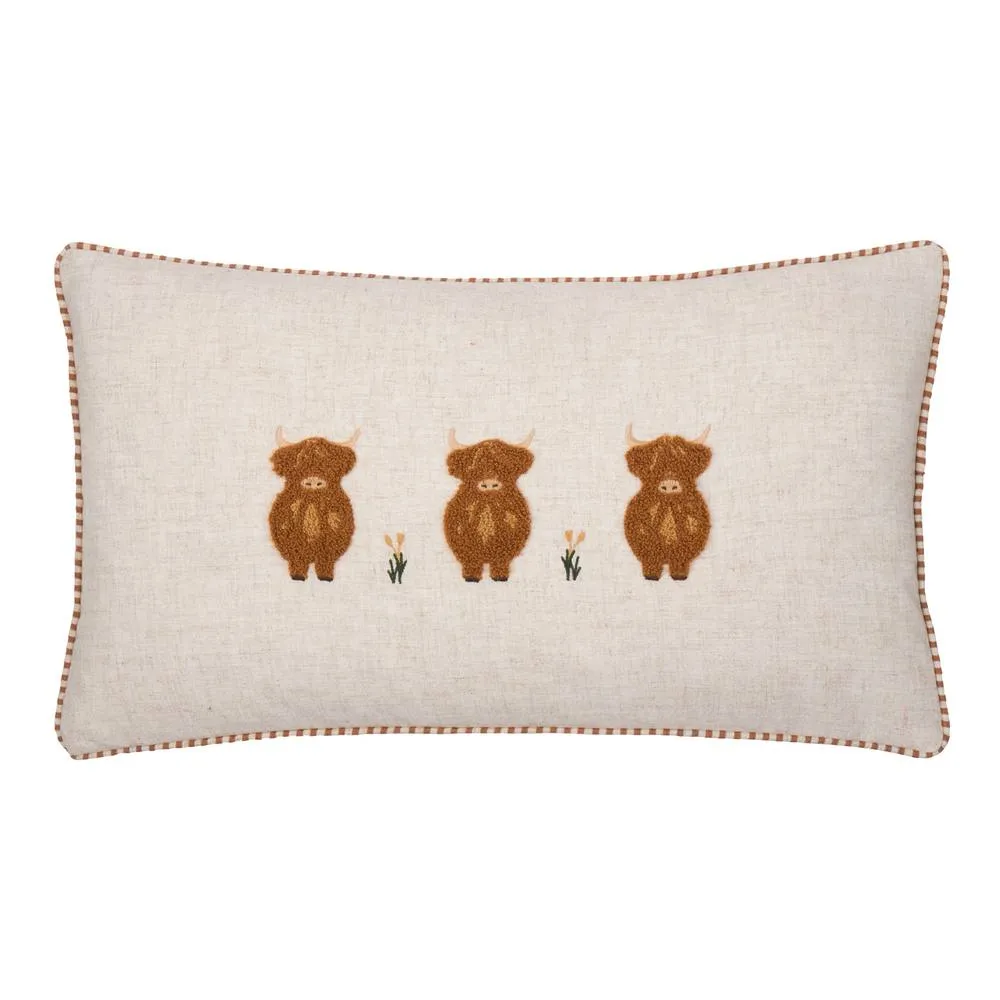 Wylder Ramble Highland Cows Tufted Cushion in Off-White 2