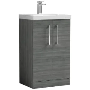 Nuie Arno Anthracite Woodgrain 2 Door Vanity Unit & Basin - 840 x 510mm