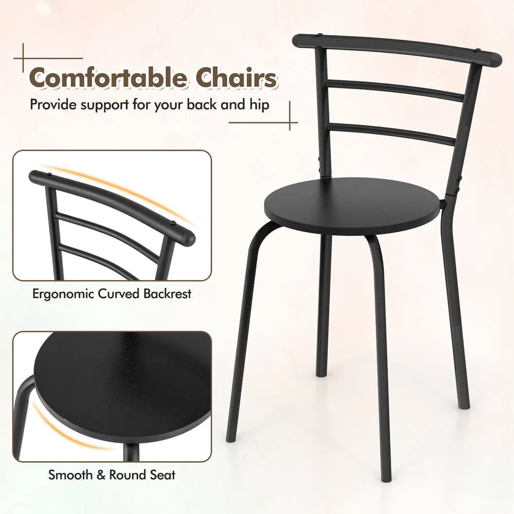 Costway 3-Piece Dining Table Set Kitchen Table & Chairs-Black in Black 2