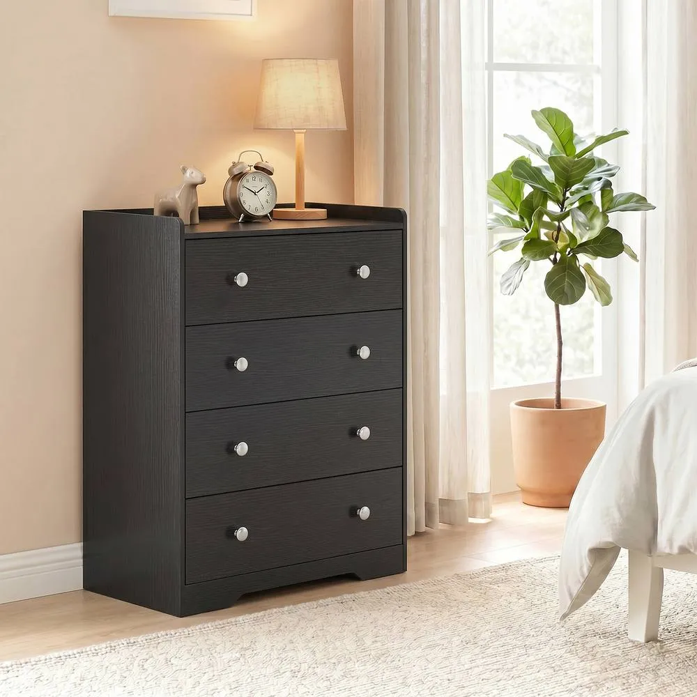 HOMCOM 4 Drawer Chest of Drawers, Storage Cabinet, Black Wood Effect