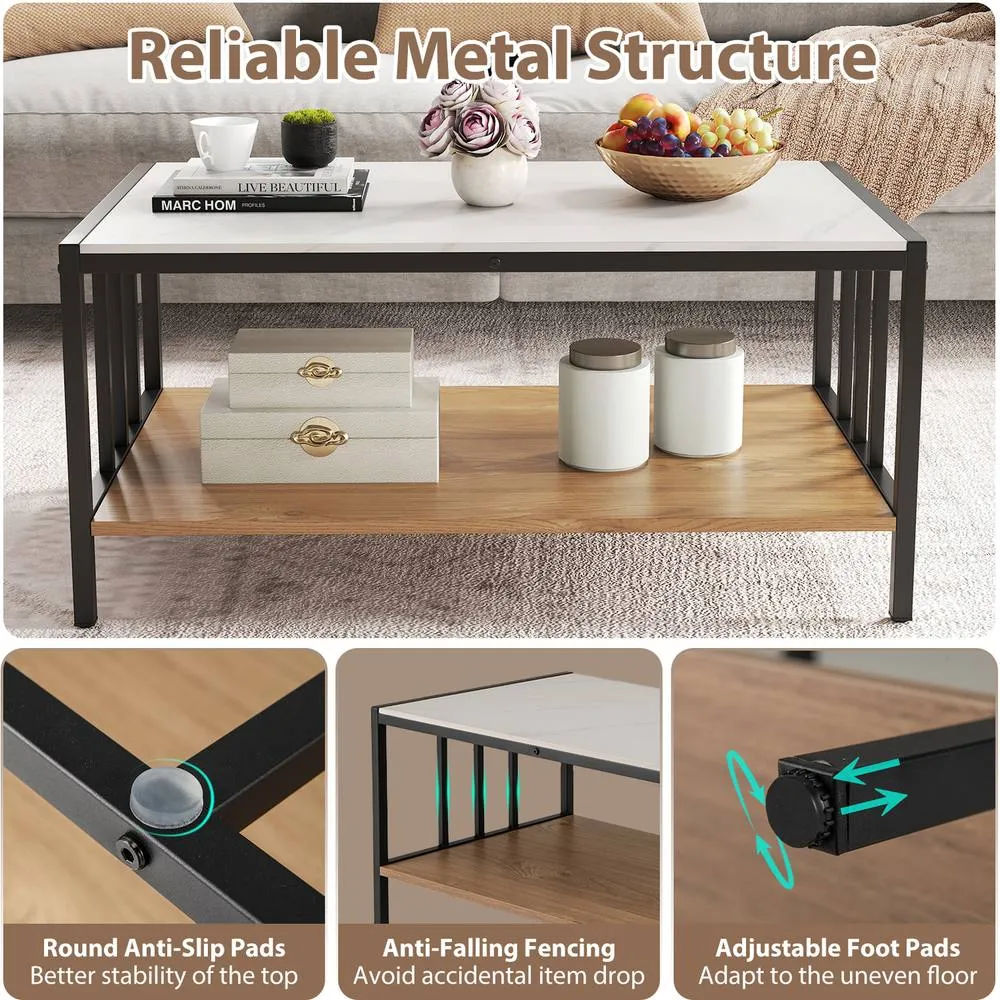 Costway 2-Tier Coffee Table Rectangular Center Table w/Storage Shelf-White in White 3