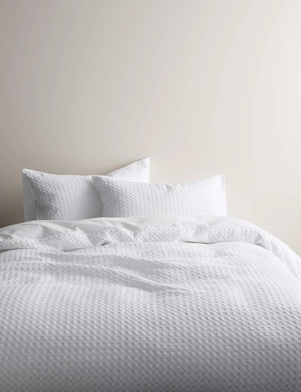 M&S Pure Cotton Waffle Bedding Set White