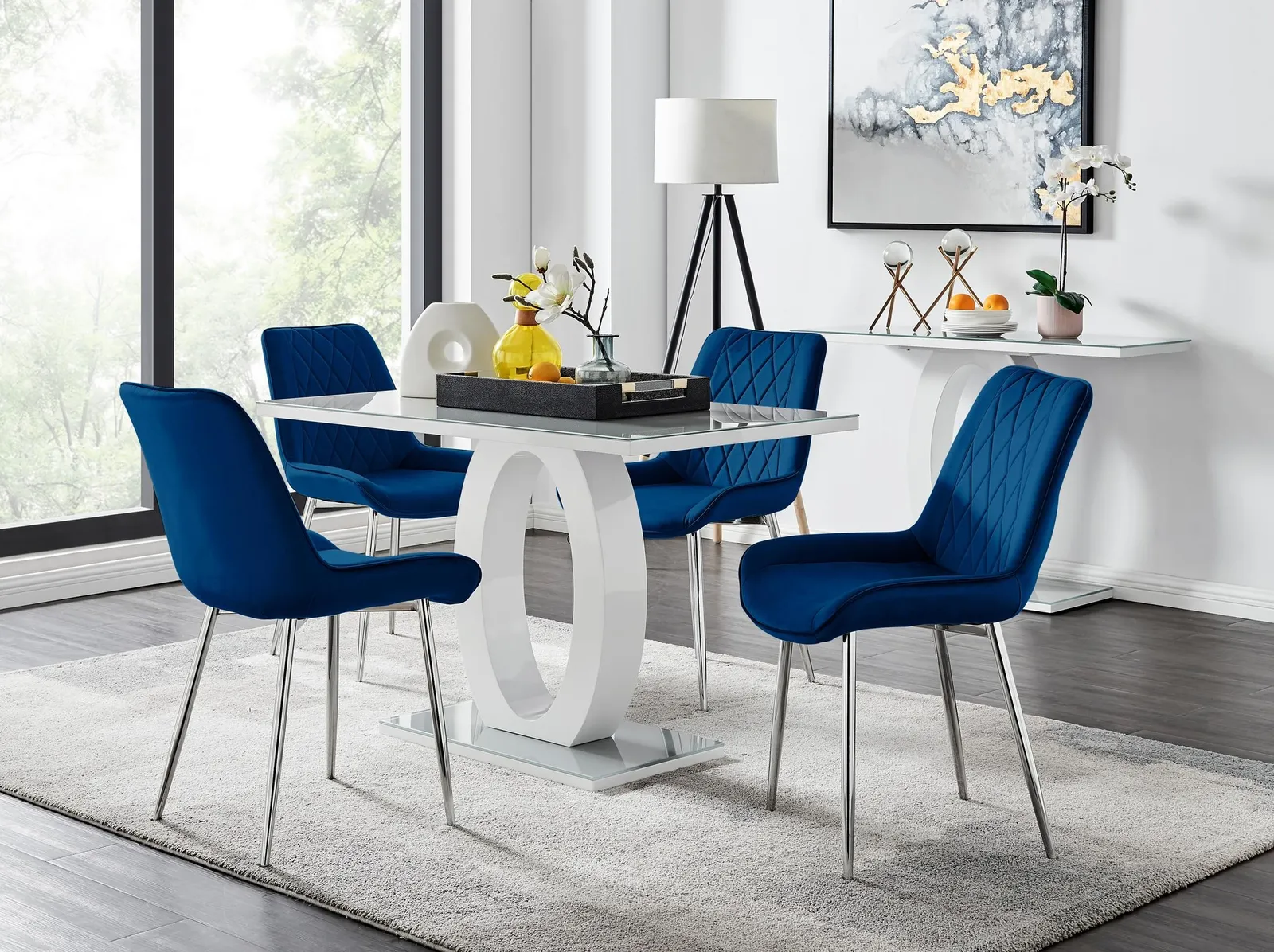 FurnitureboxUK Giovani 4 Grey Dining Table & 4 Pesaro Silver Leg Chairs in Navy 1