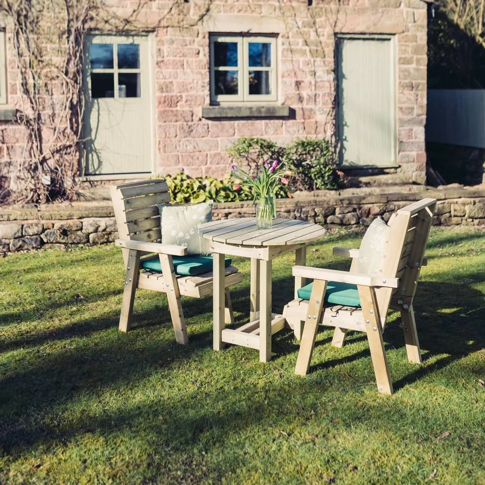 Churnet Valley Garden Furniture Ltd Clover Bistro Garden Round Table & Chair Set - 2 Seater in Light Brown 6